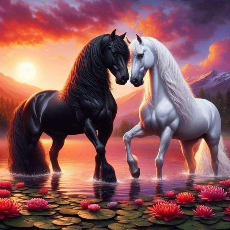 due cavalli al tramonto puzzle online