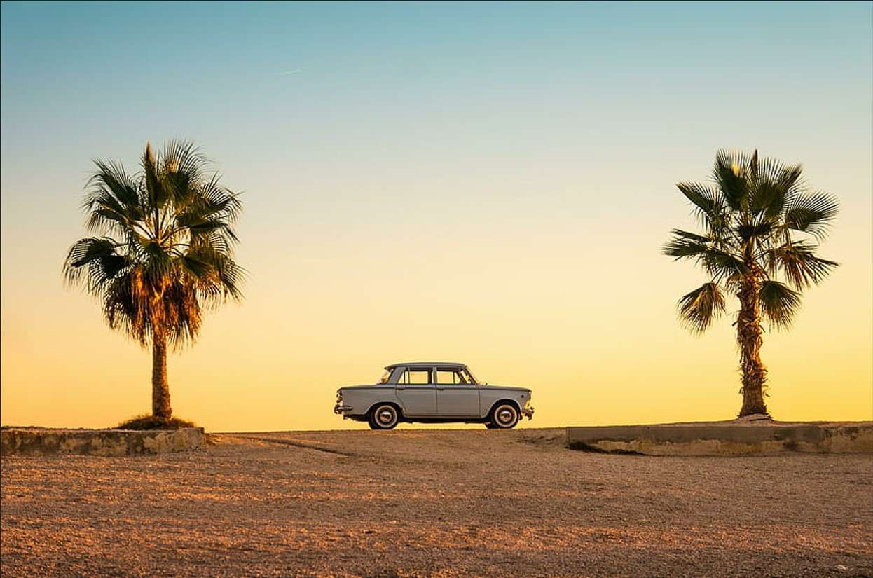 Voiture et palmiers puzzle en ligne