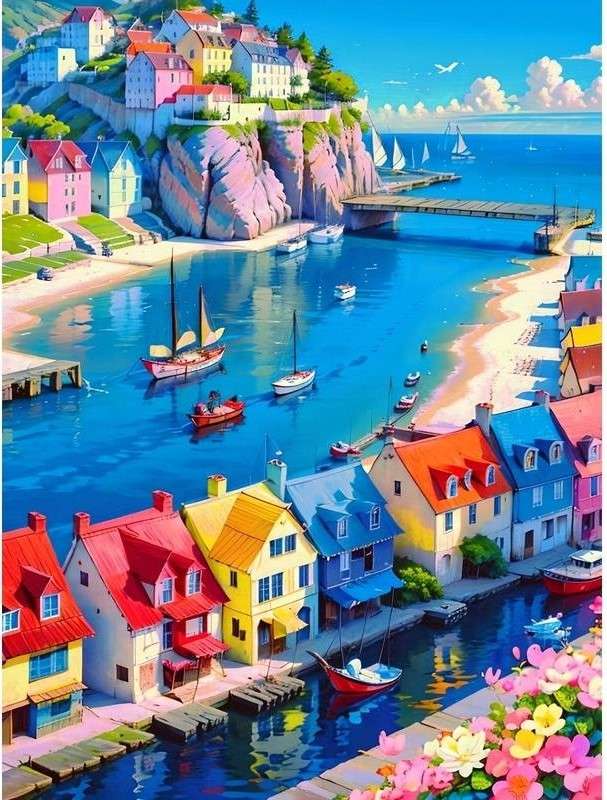 colorful village by the bay online puzzle