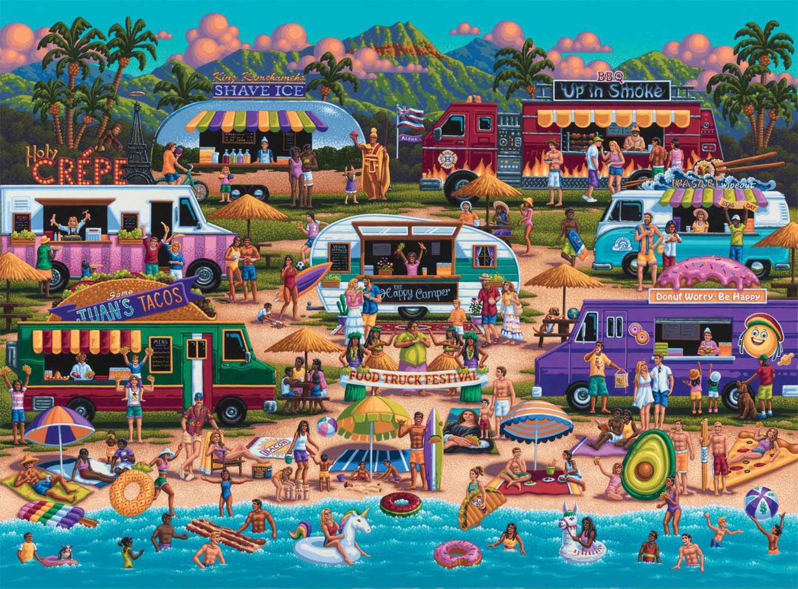 Essen von Imbisswagen am Strand Online-Puzzle