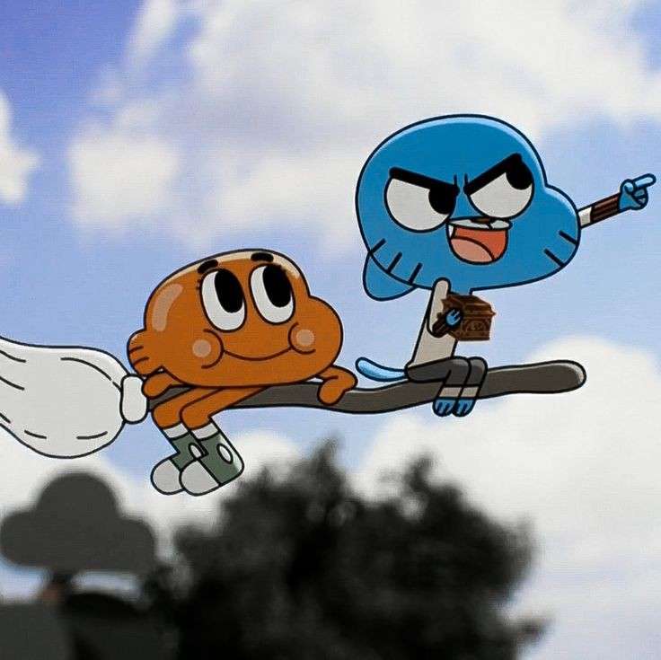Gumball and Darwin fly on a broom jigsaw puzzle online