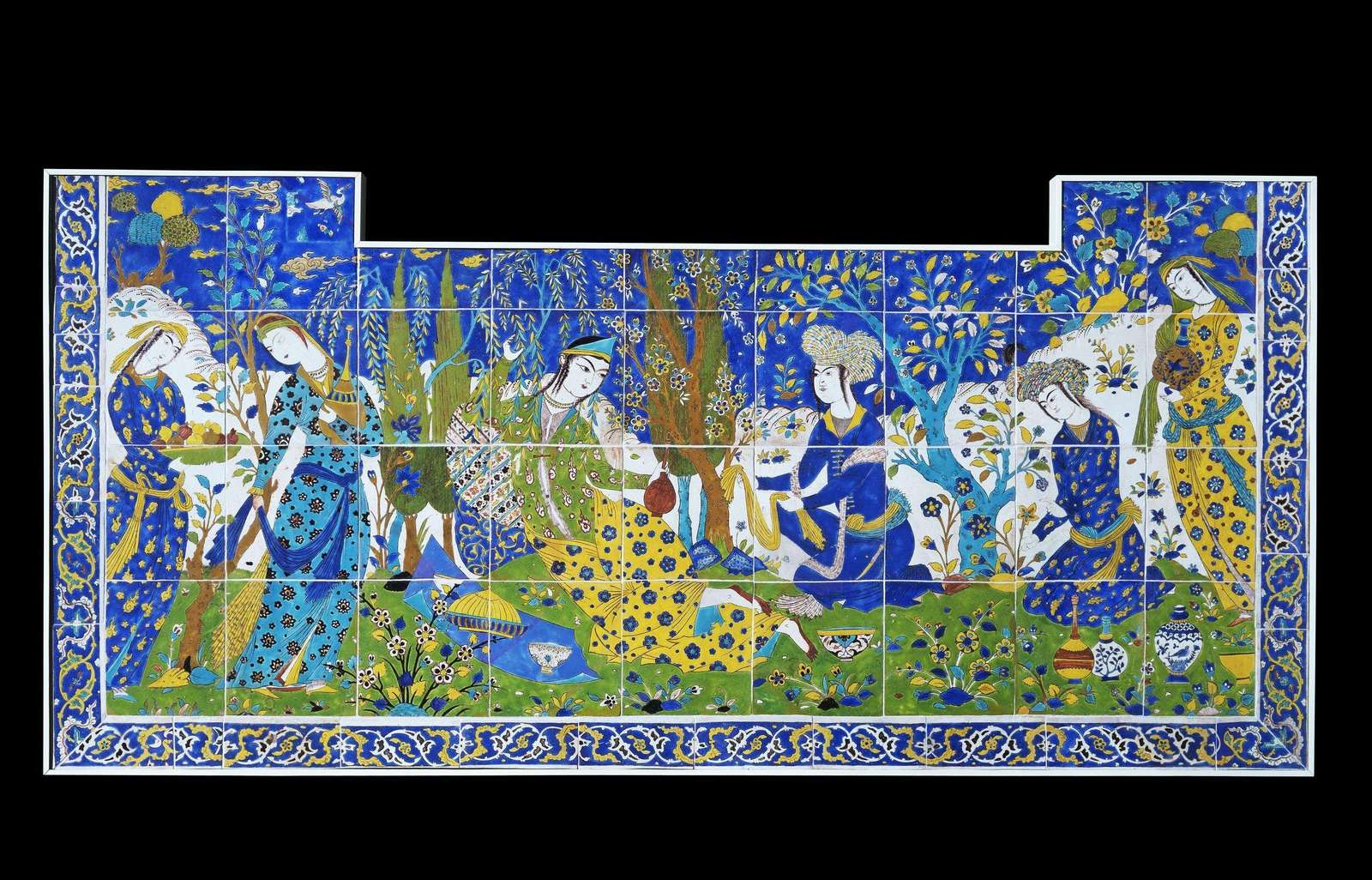 Panel de azulejos de la era Safavid de una reunión en el jardín rompecabezas en línea