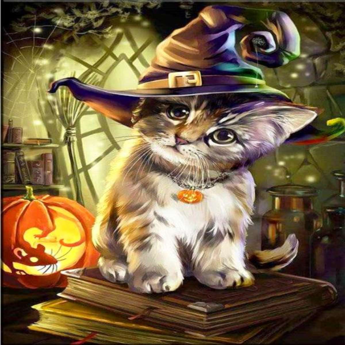 o gatinho comemora o Halloween puzzle online