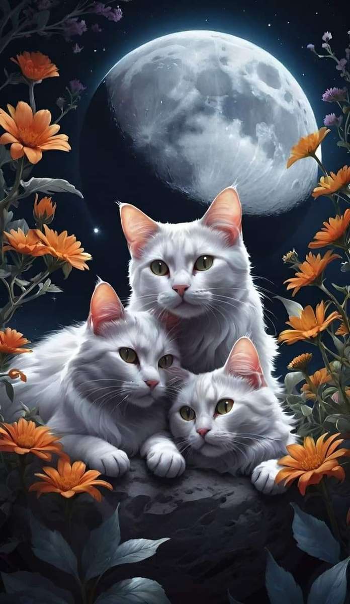 три белых кота онлайн-пазл