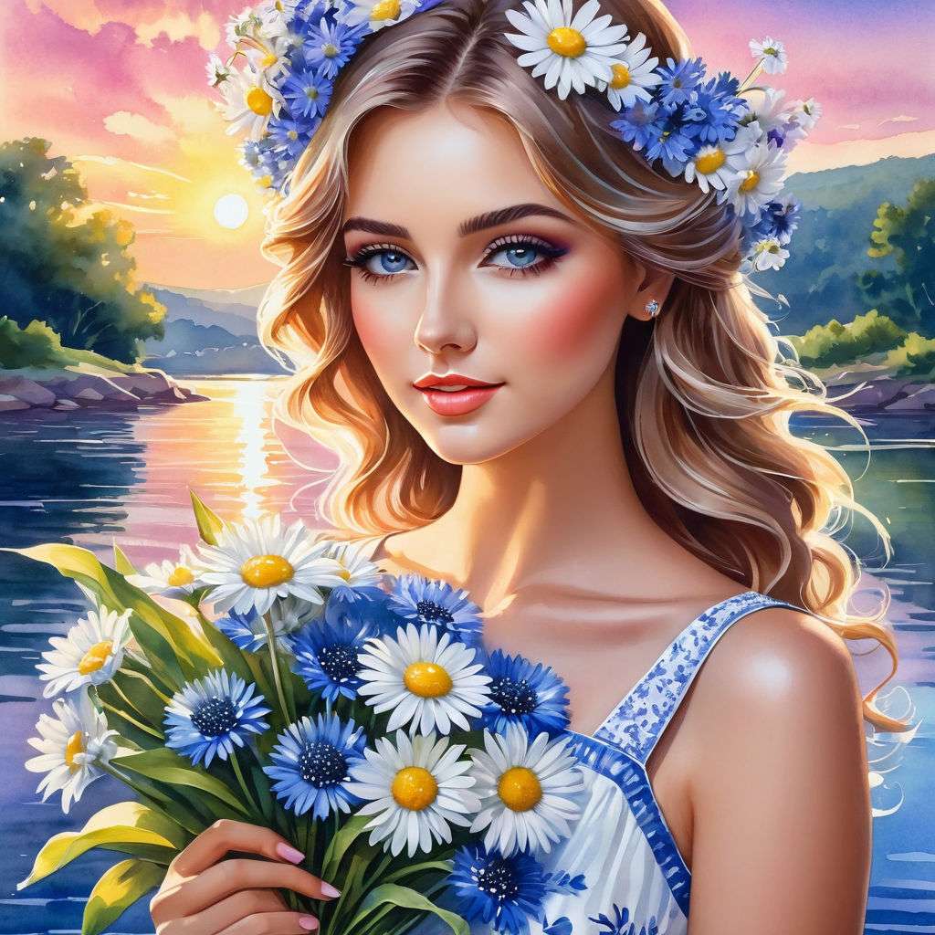 krásná žena s květinami online puzzle