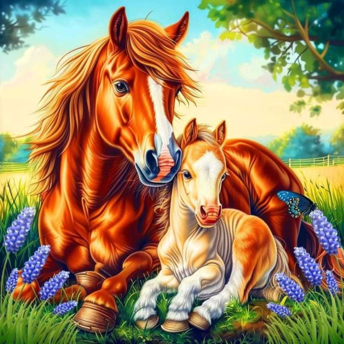 лошадь с малышом пазл онлайн