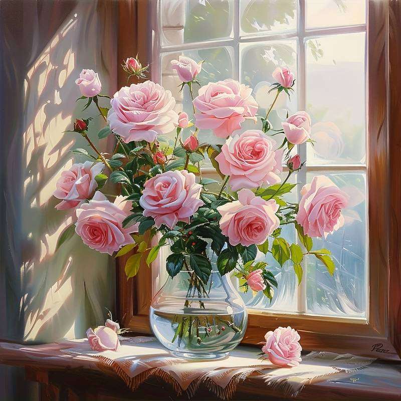 boeket rozen in het raam legpuzzel online