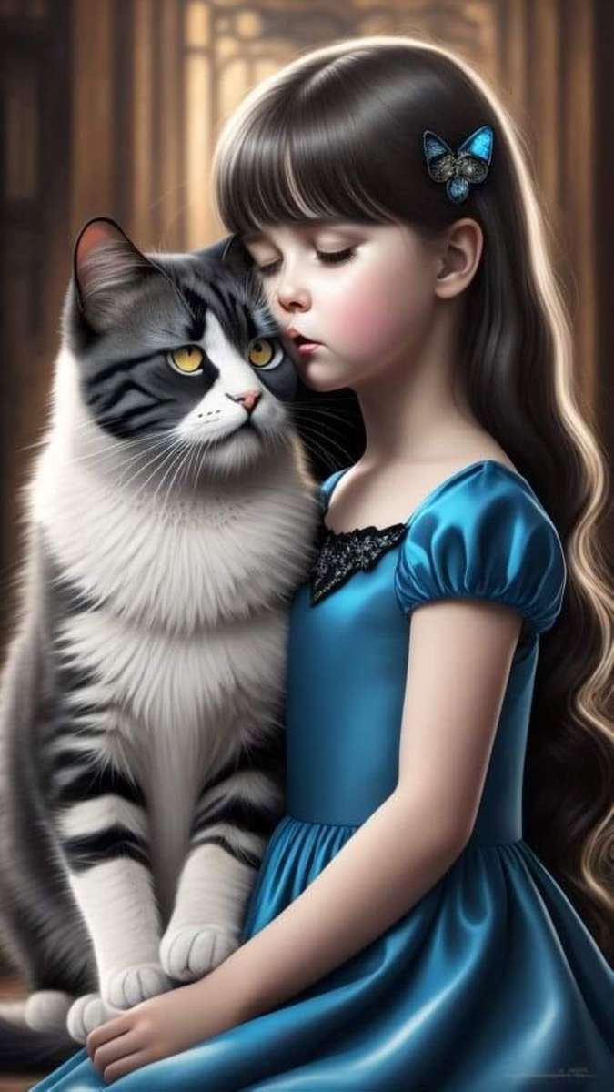 la fille et son chat puzzle en ligne