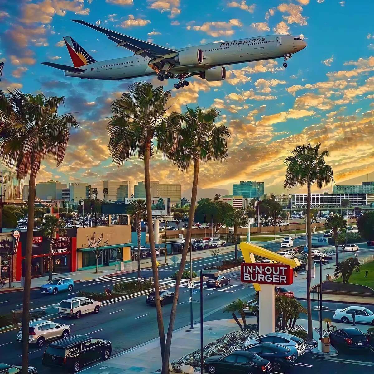 Airplane over the city jigsaw puzzle online