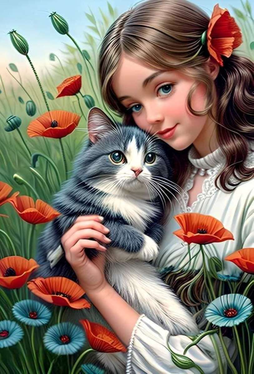 little girl and her cat online puzzle