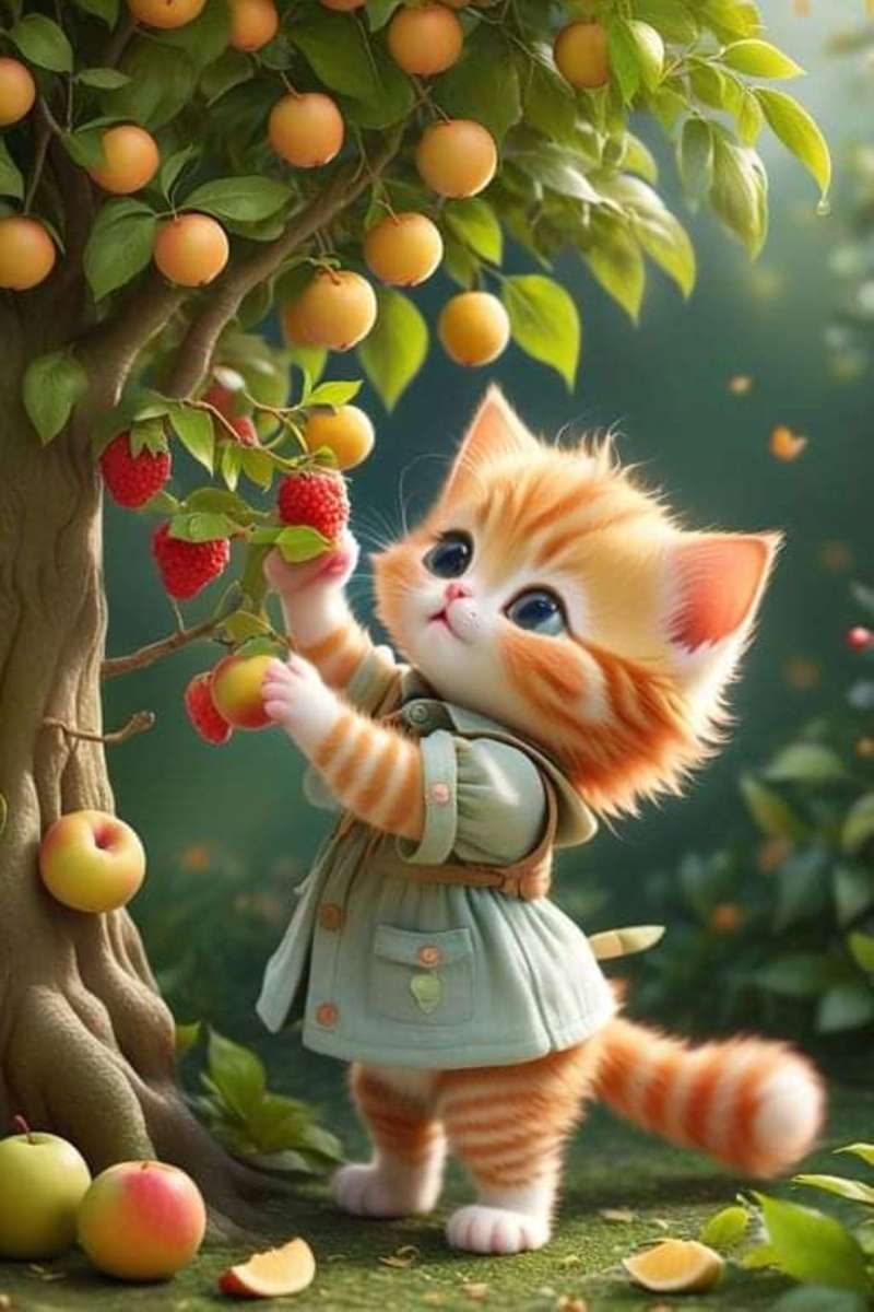 o gatinho que colhe frutas puzzle online