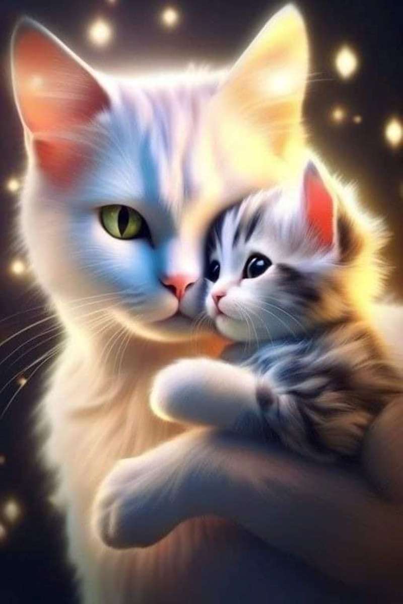 il piccolo gattino con sua madre puzzle online