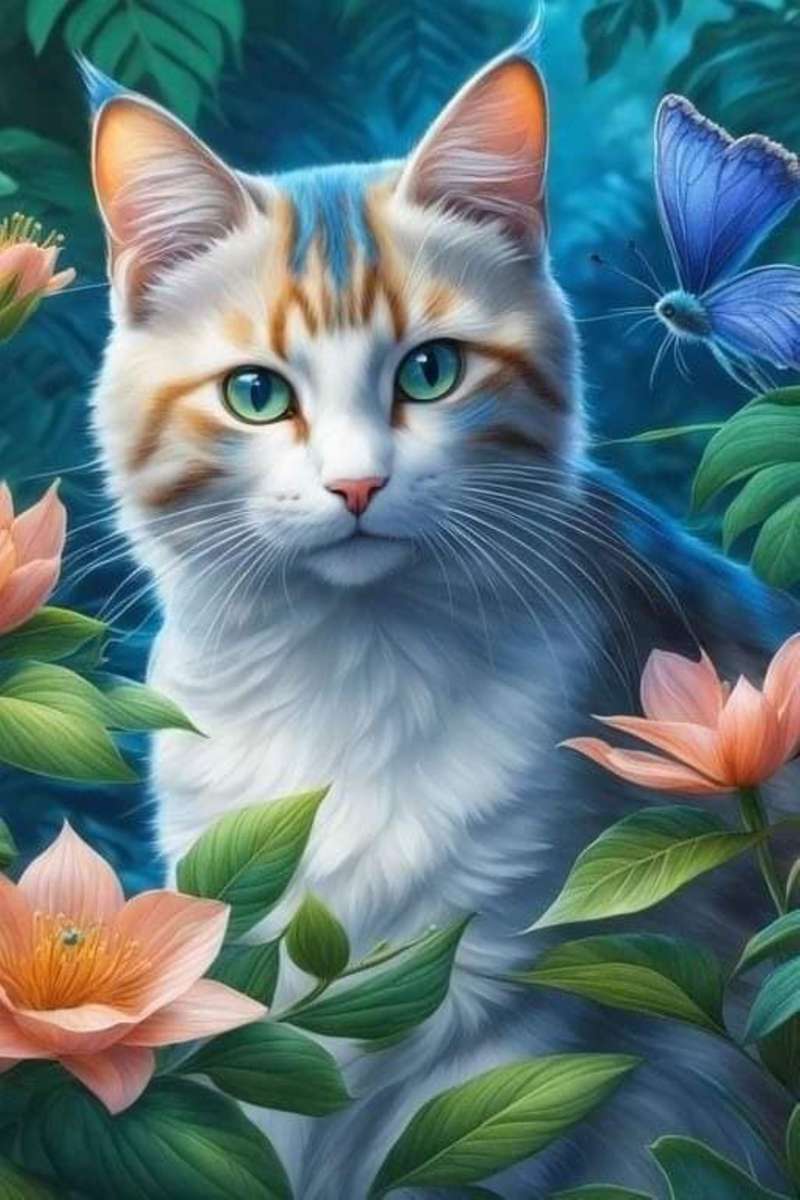 die Katze in den Blumen Puzzlespiel online