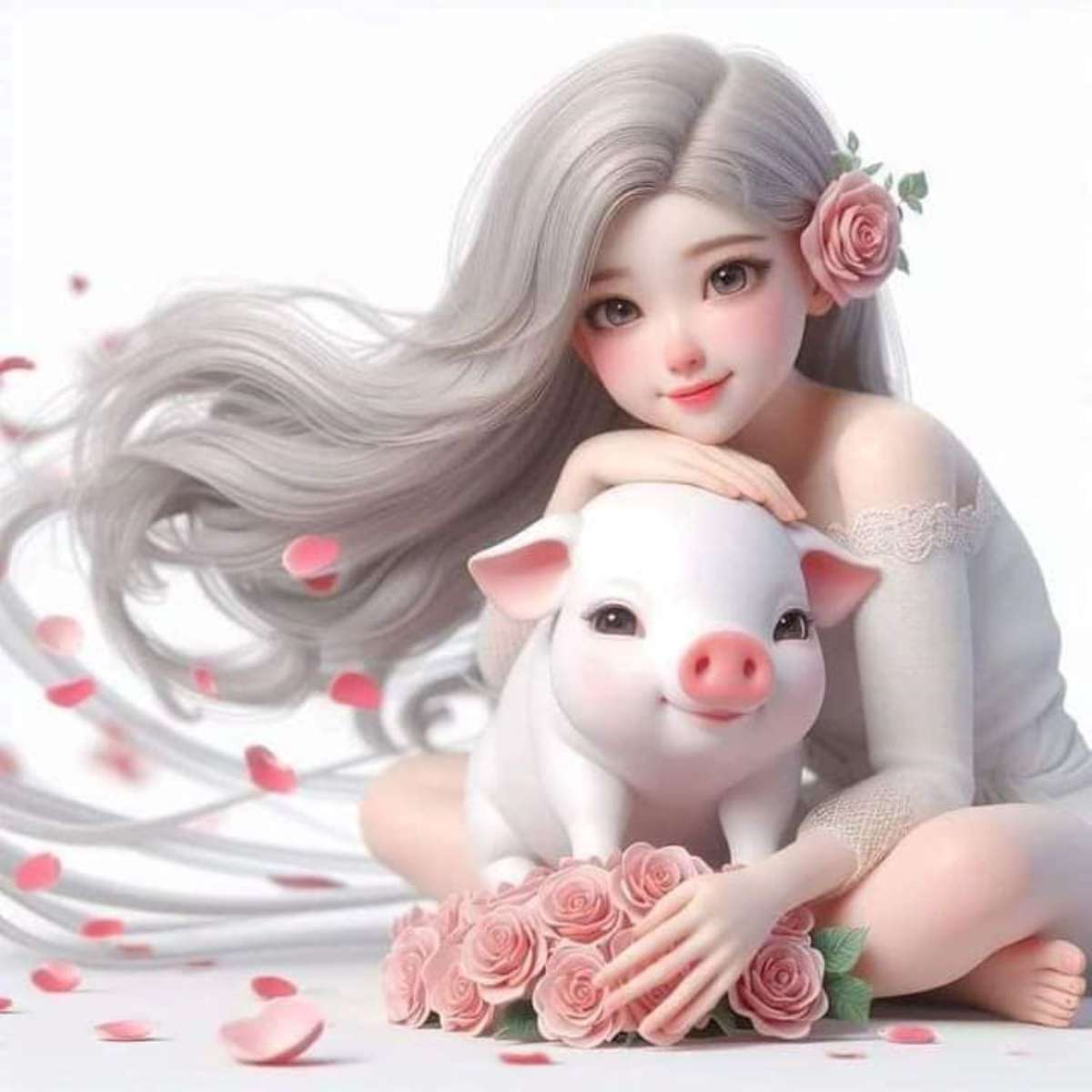 la petite fille et son cochon blanc puzzle en ligne