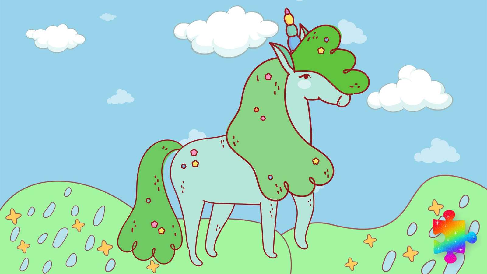 Licorne pétillante verte puzzle en ligne