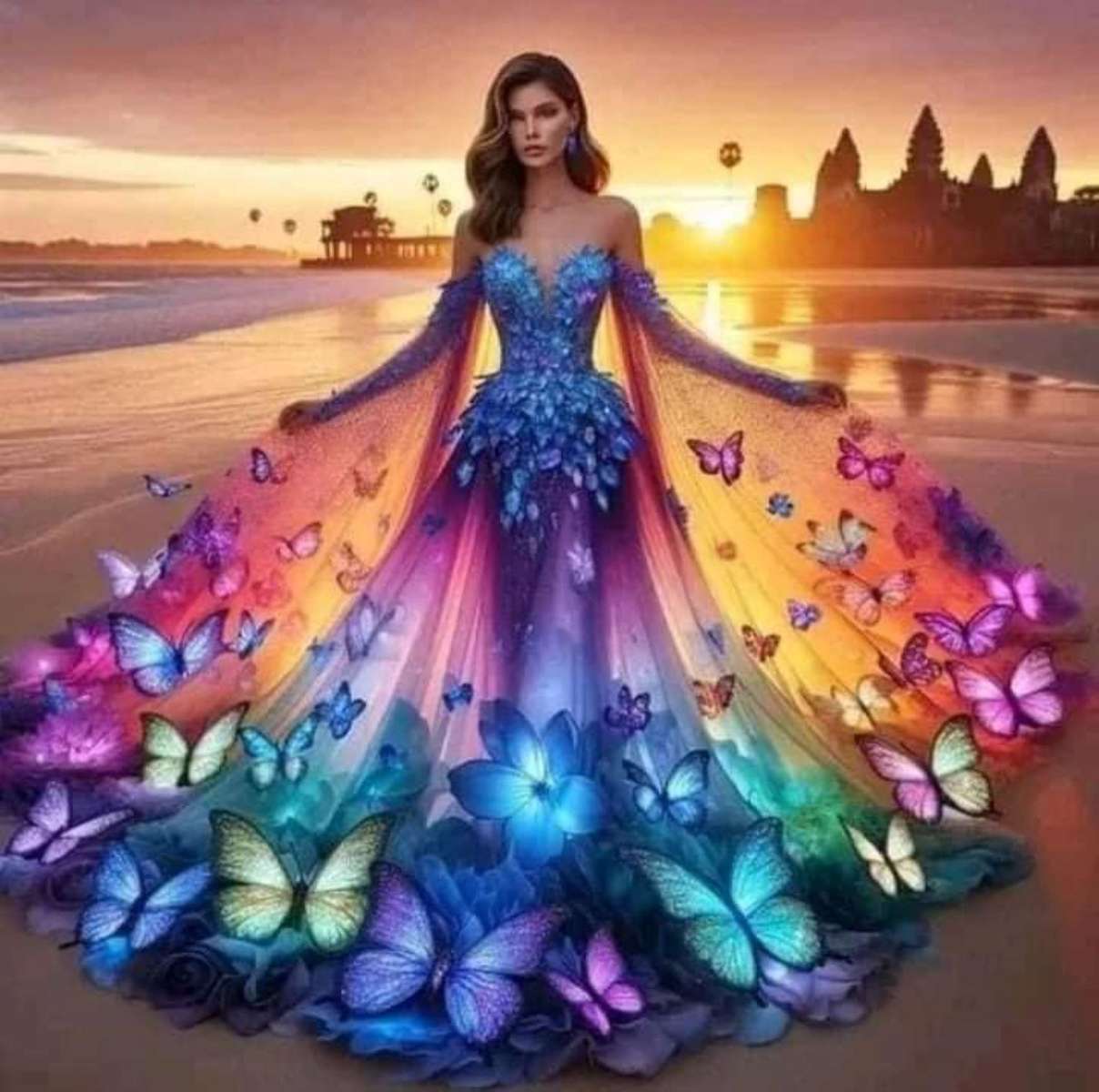 la femme avec sa robe papillon puzzle en ligne