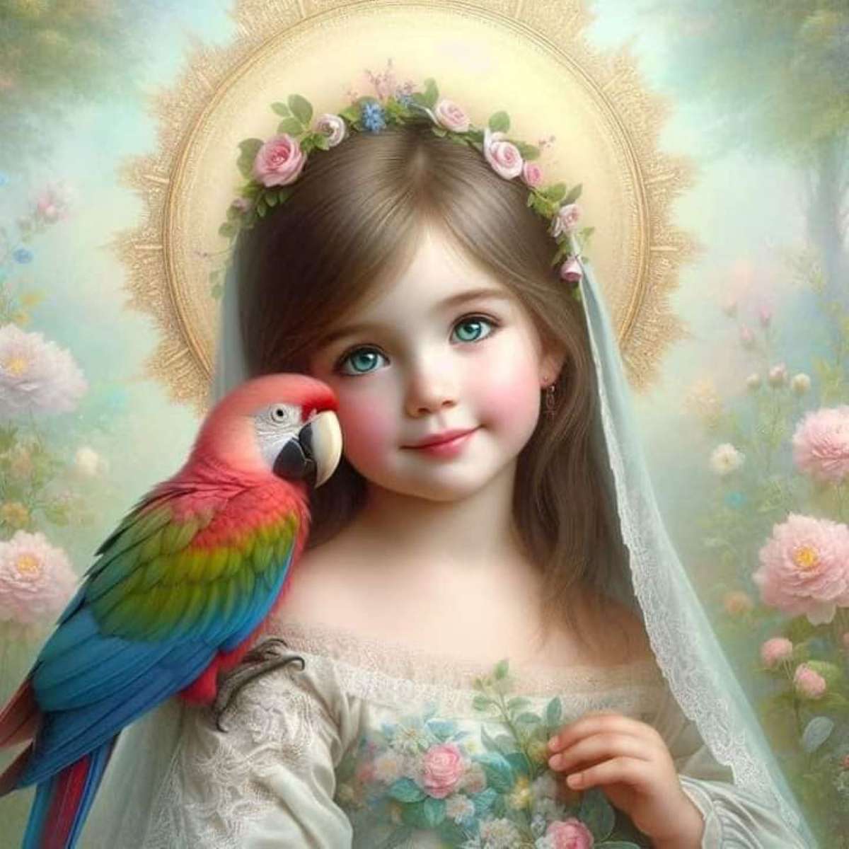 the little girl with the hat and her parrot online puzzle