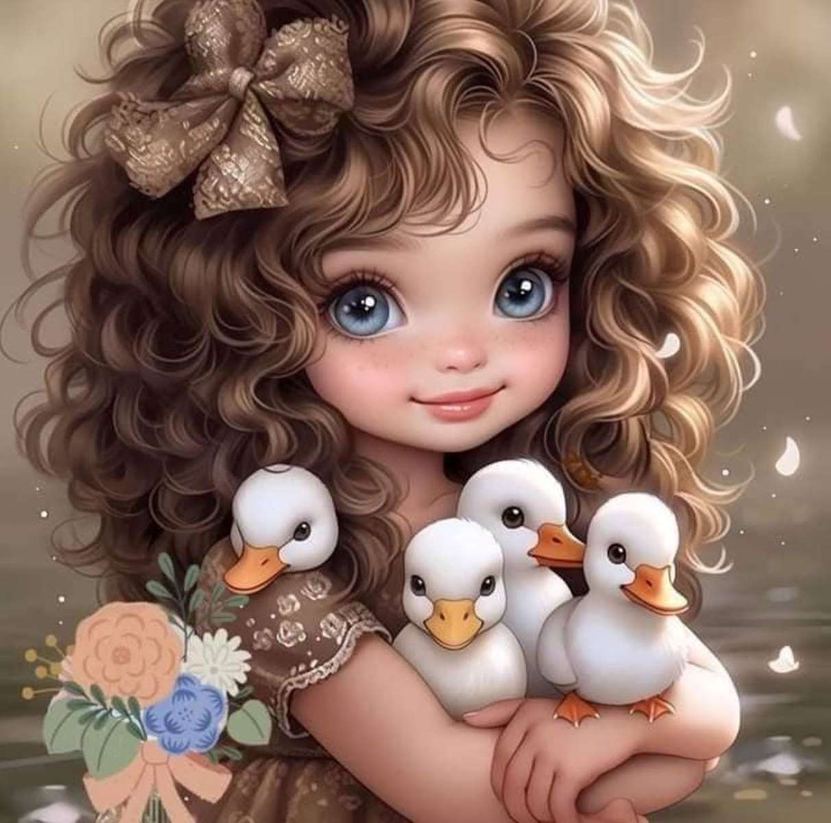 das kleine Mädchen mit ihren Entenküken Puzzlespiel online
