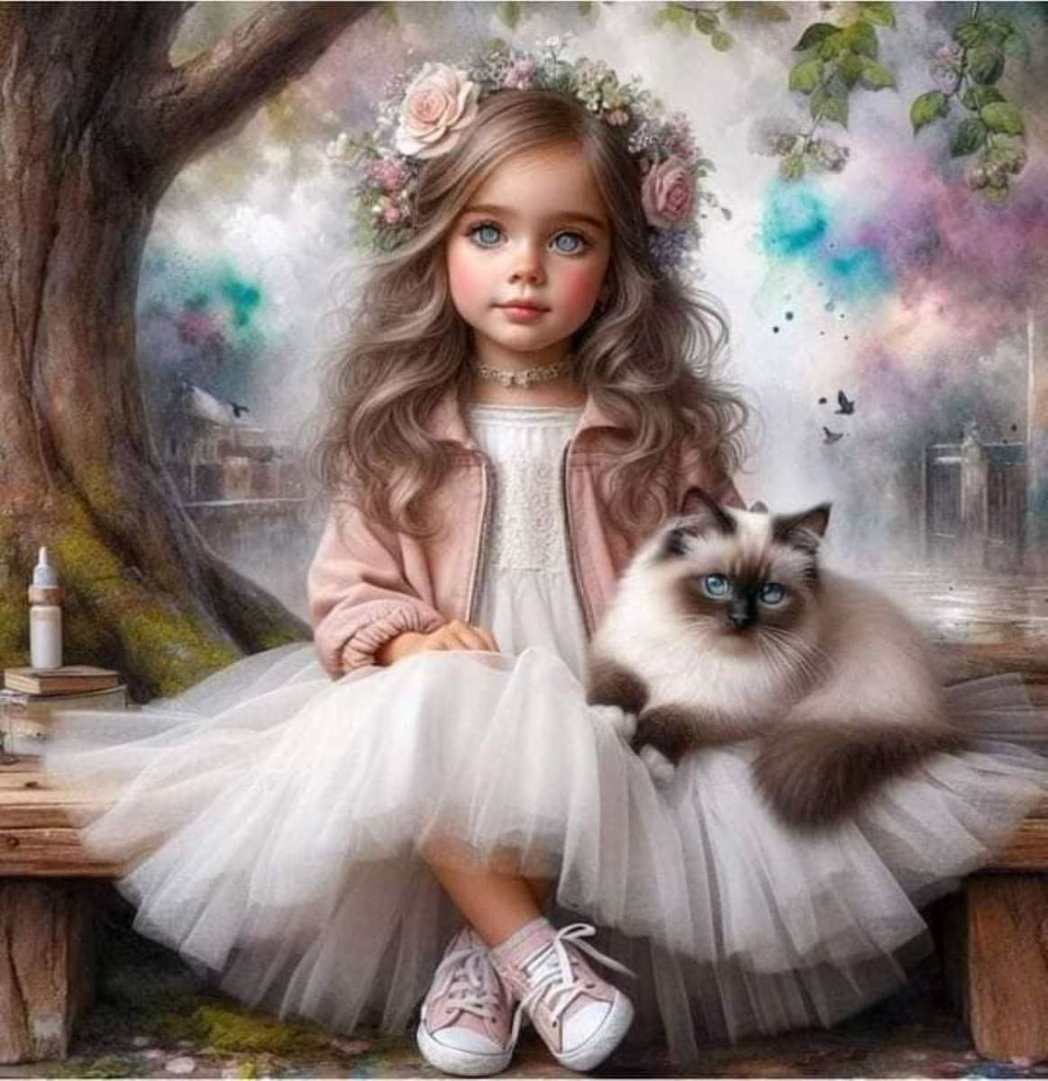 the little girl sitting with her cat jigsaw puzzle online