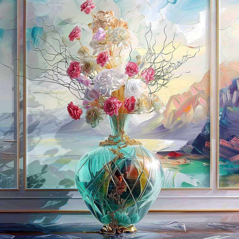 бирюзовая ваза с цветами пазл онлайн