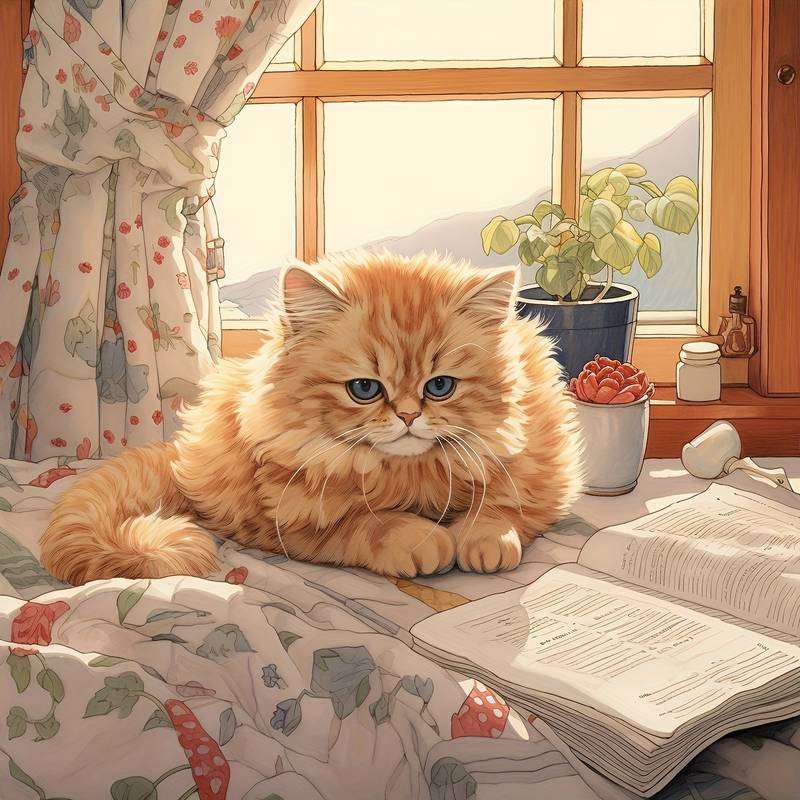 Katze vertieft ins Lesen Online-Puzzle
