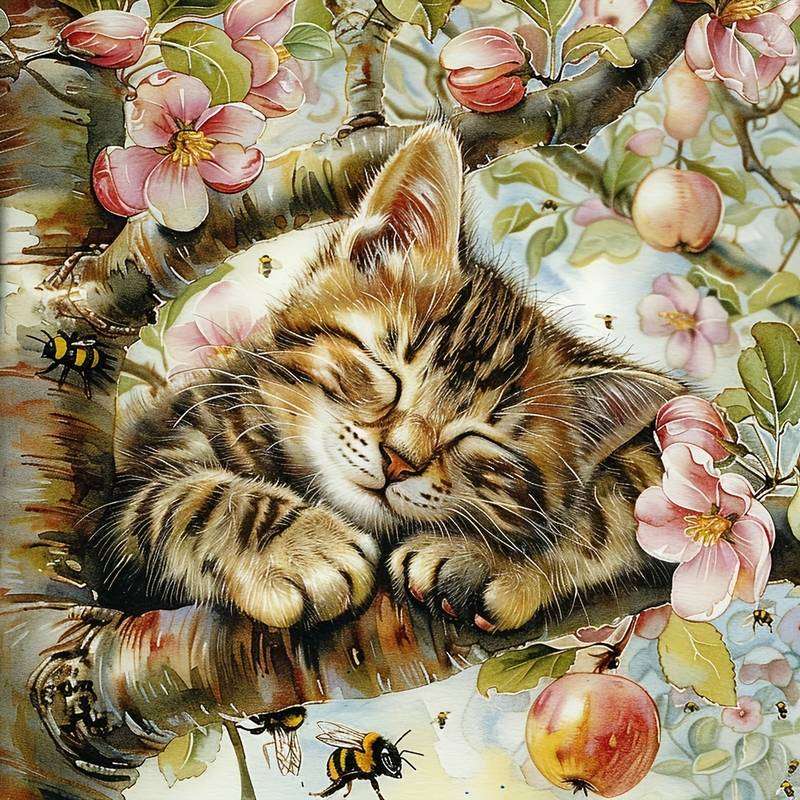 木の上で寝ている子猫 ジグソーパズルオンライン