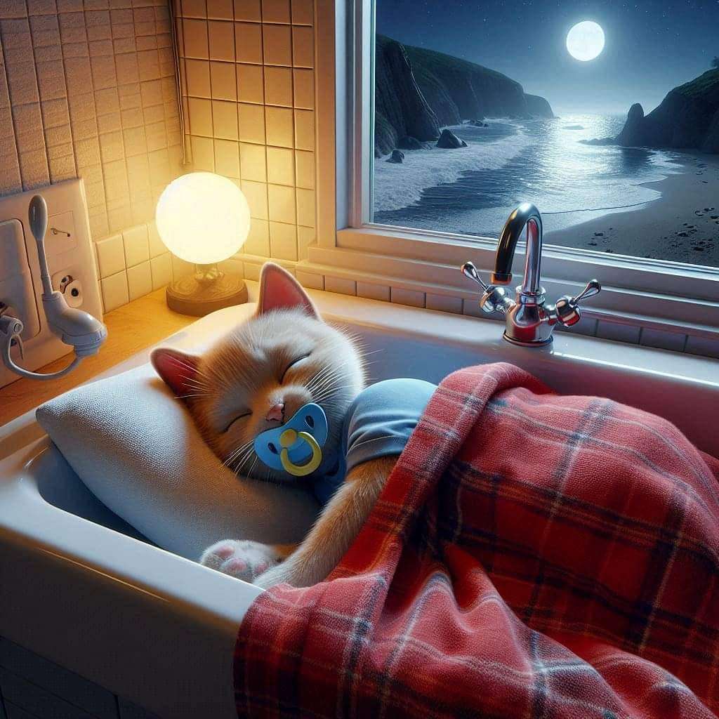 Katzenbaby was im Waschbecken schläft Puzzlespiel online
