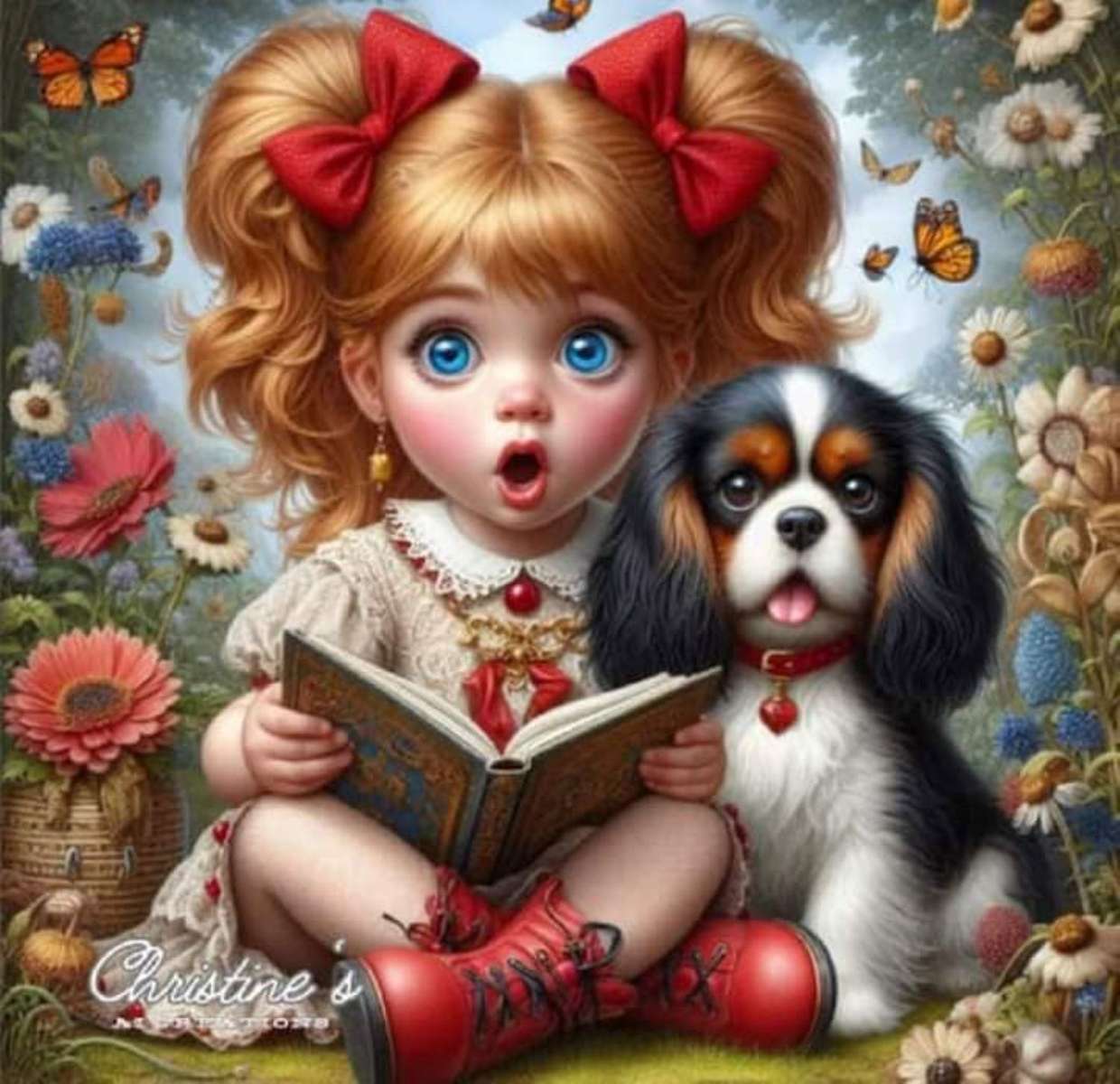 das kleine Mädchen und ihr hübscher Hund Online-Puzzle