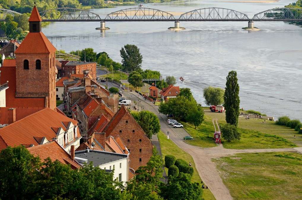 Вид на мост через Вислу и замок в Грудзёндзе пазл онлайн