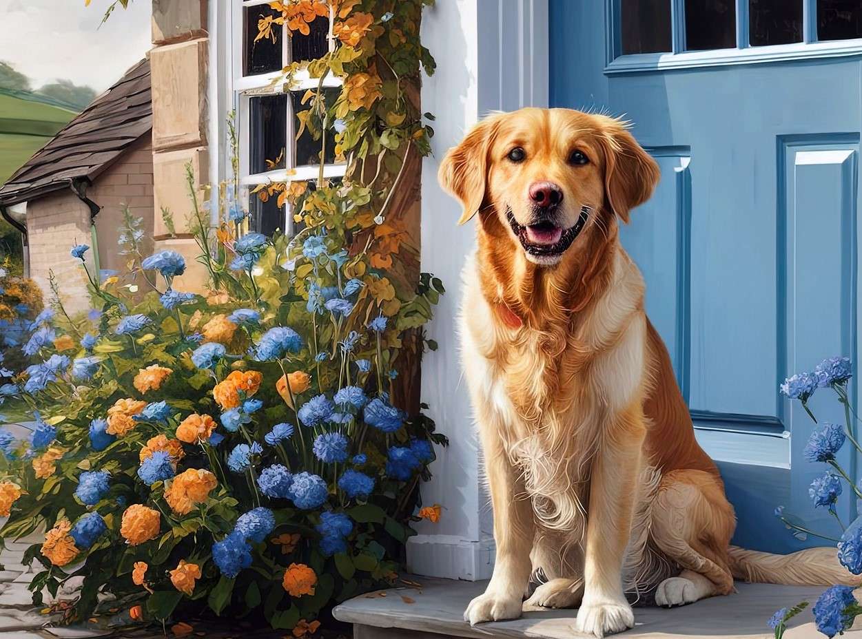 Golden retriever na porta quebra-cabeças online