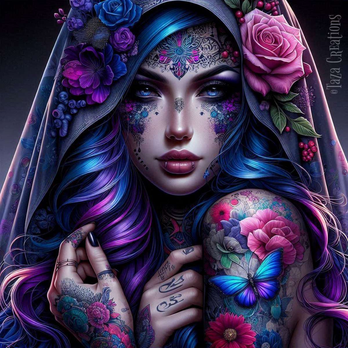 immagine da favola di donna con tatuaggio puzzle online