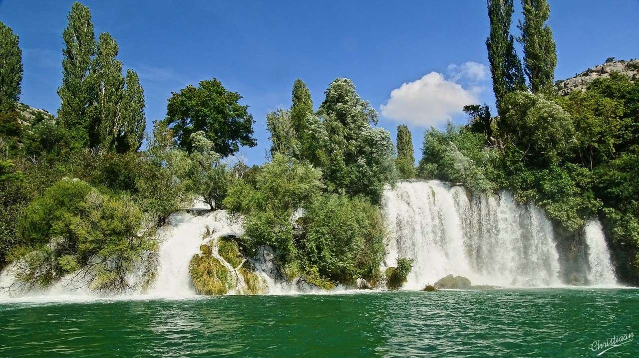 Wasserfall, Krka, Kroatien. Online-Puzzle