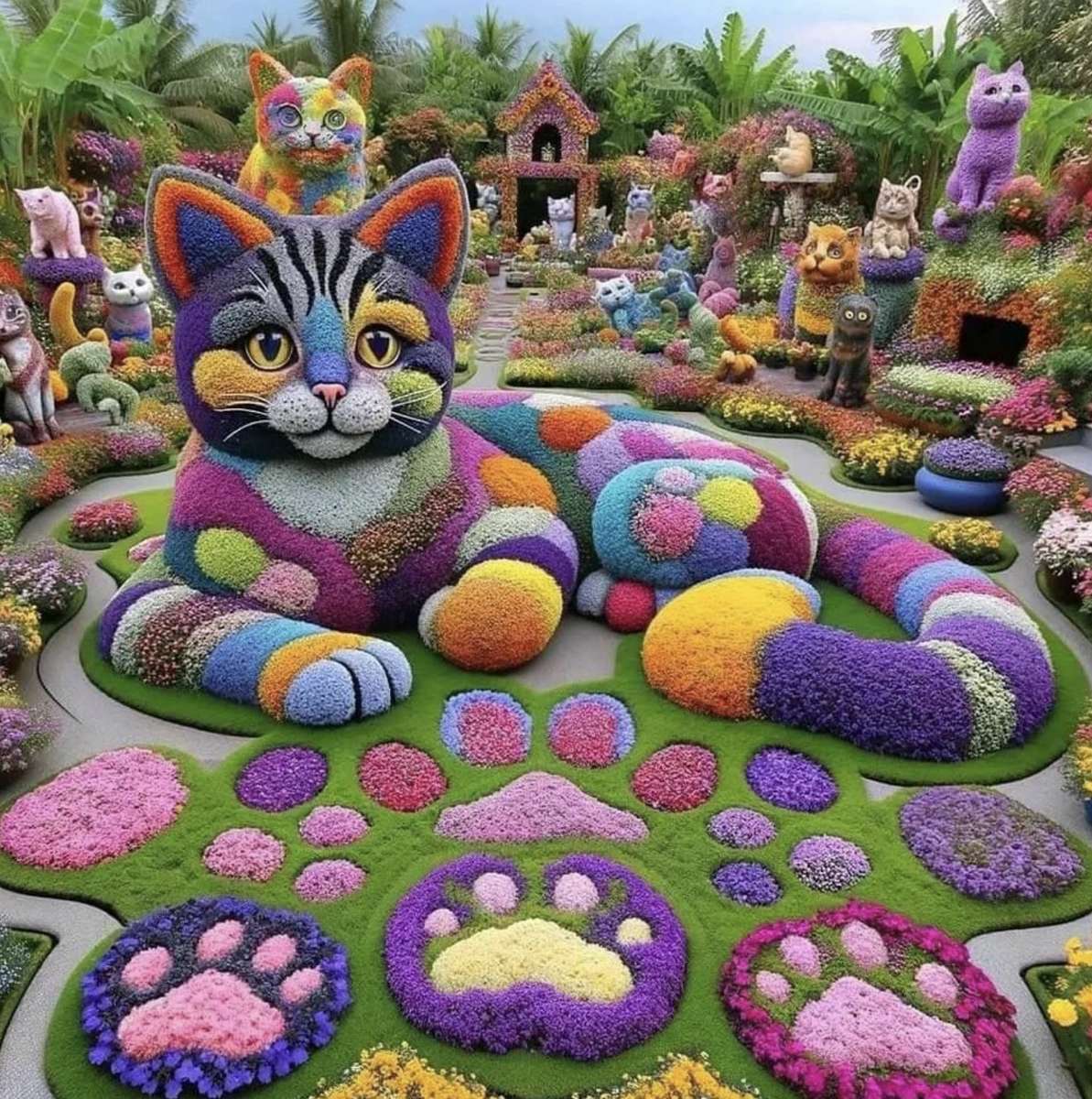 gatos de flores rompecabezas en línea