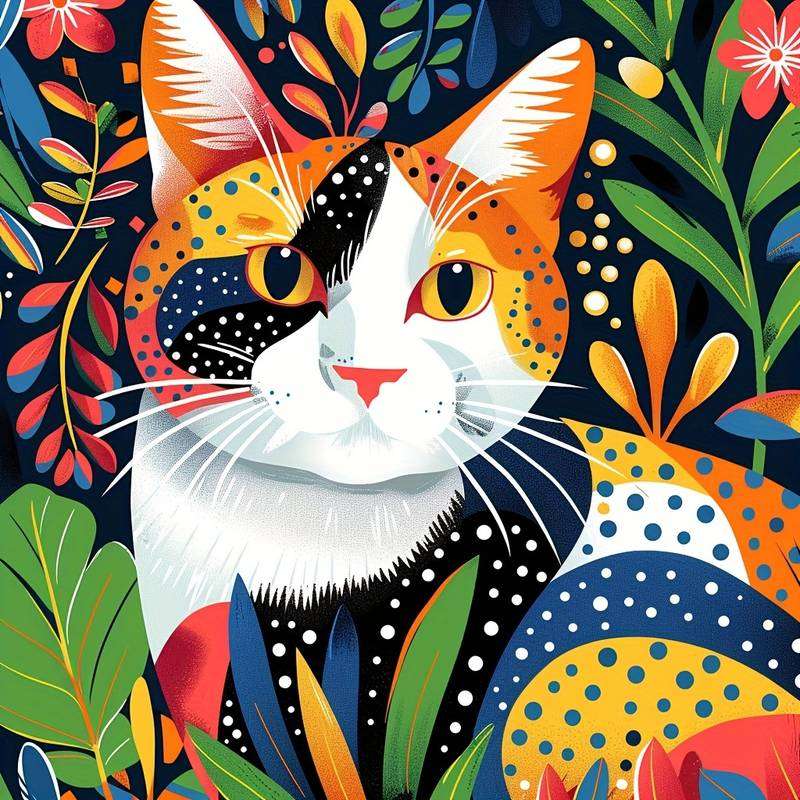 colorful cat with a black patch online puzzle