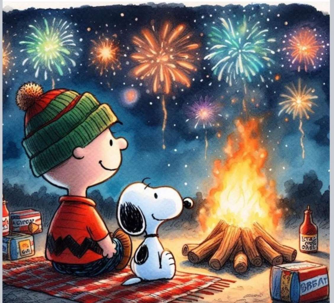 Charlie Brown und Snoopy schauen sich ein Feuerwerk an Online-Puzzle