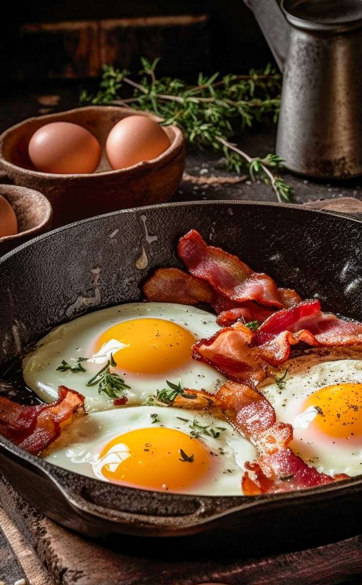 Stekta ägg med bacon pussel på nätet