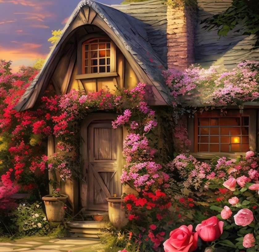 Rose garden in front of the house jigsaw puzzle online