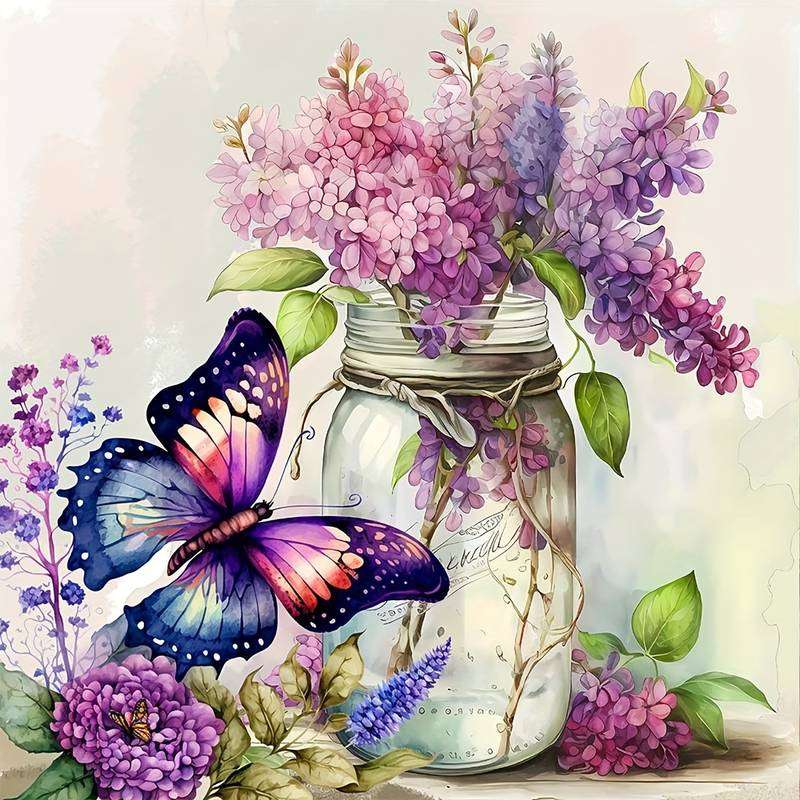 fleurs et papillons de couleur violette puzzle en ligne