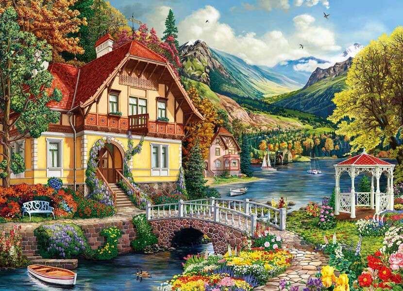 Mooi huis met uitzicht op de rivier legpuzzel online