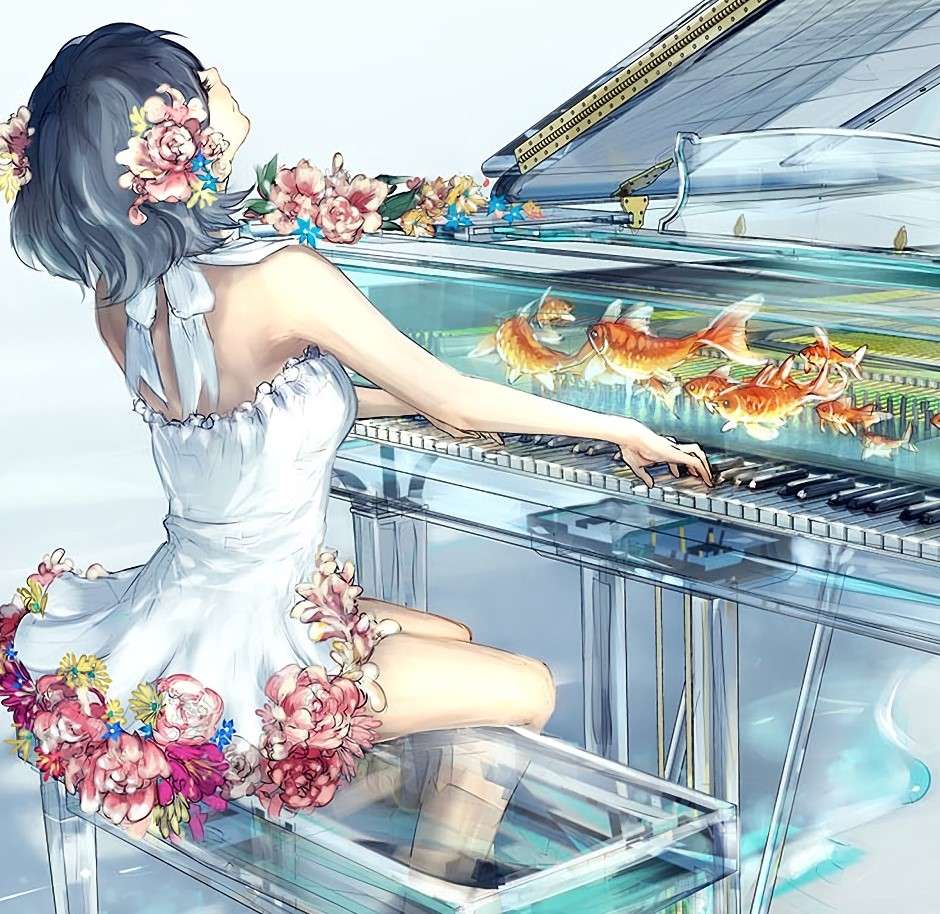 Una ragazza che suona un pianoforte di vetro puzzle online