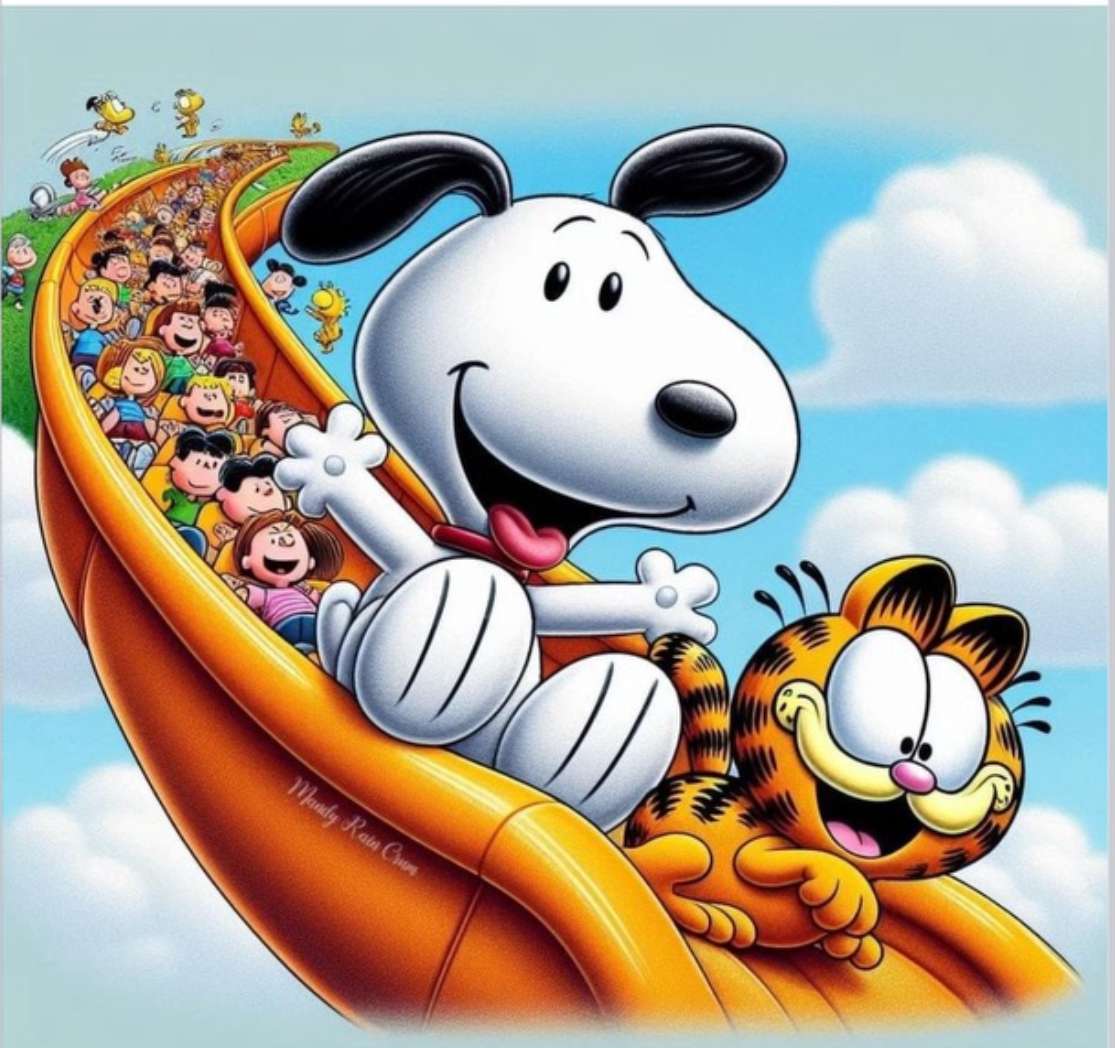 Snoopy to prožívá se svým kamarádem Garfieldem online puzzle