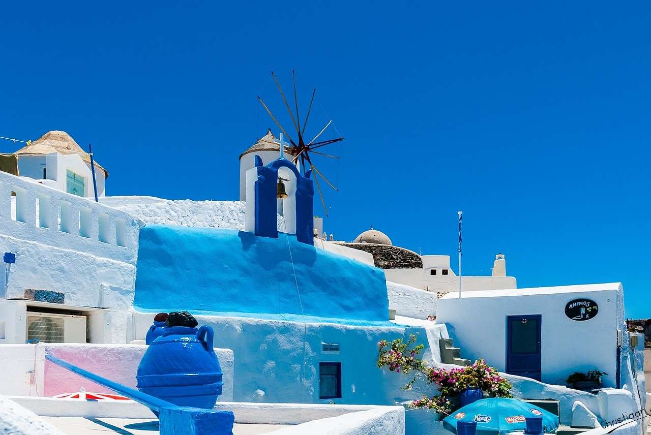 Grekland, Santorini, solen. Pussel online