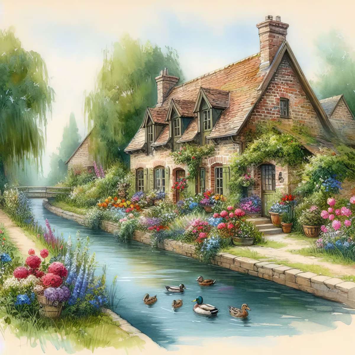 Maison anglaise le long du canal puzzle en ligne