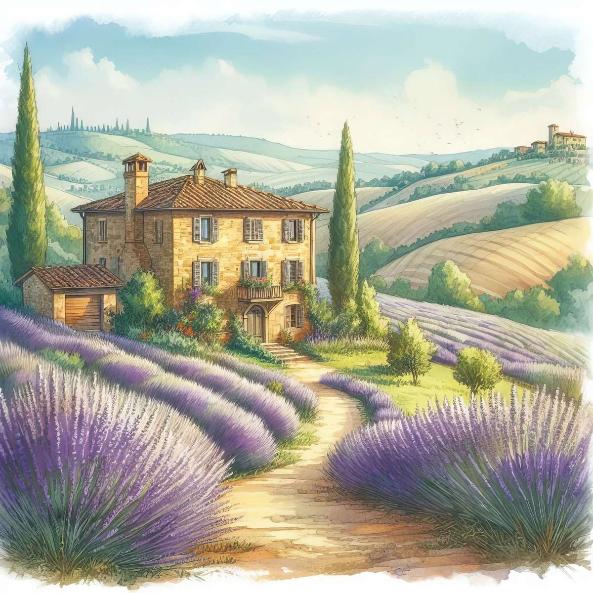 Toscana hus med lavendel Pussel online