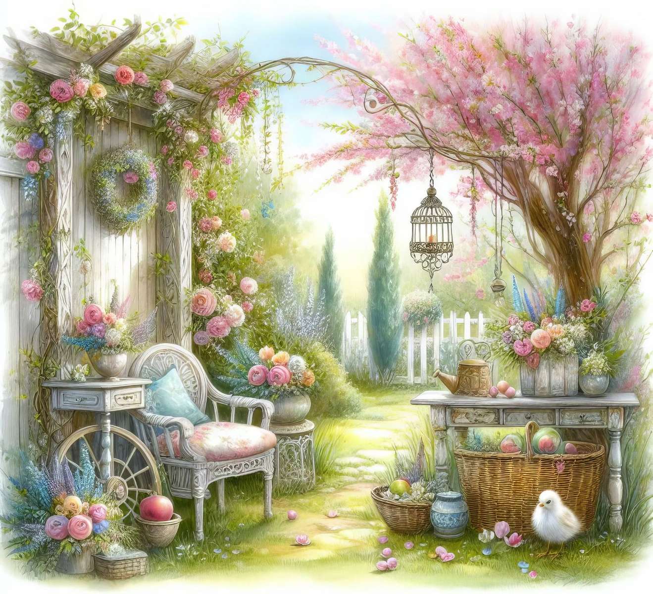 Jardin de printemps shabby chic puzzle en ligne