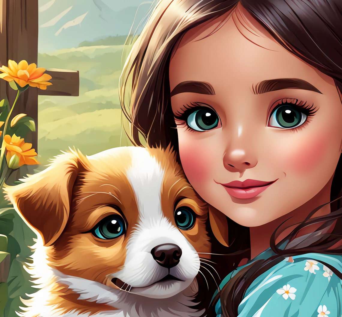 A girl with a puppy in her arms jigsaw puzzle online