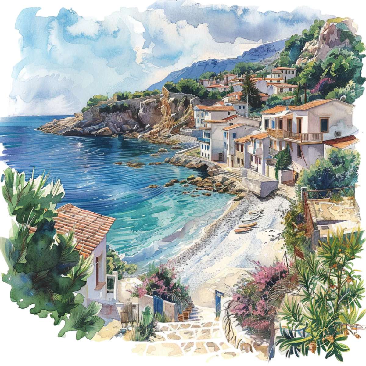 Vedere pitorească la ocean, Grecia jigsaw puzzle online