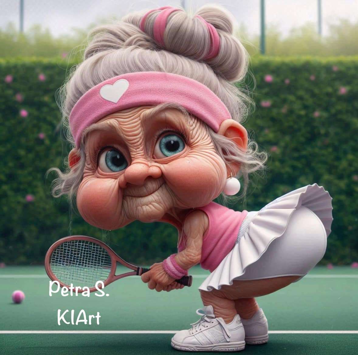 Oma beim Tennis spielen Online-Puzzle