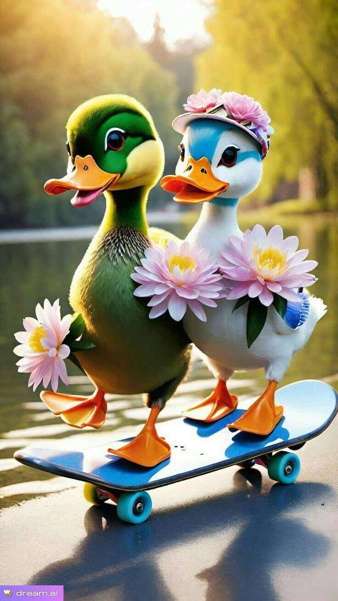 dois patos em skates puzzle online