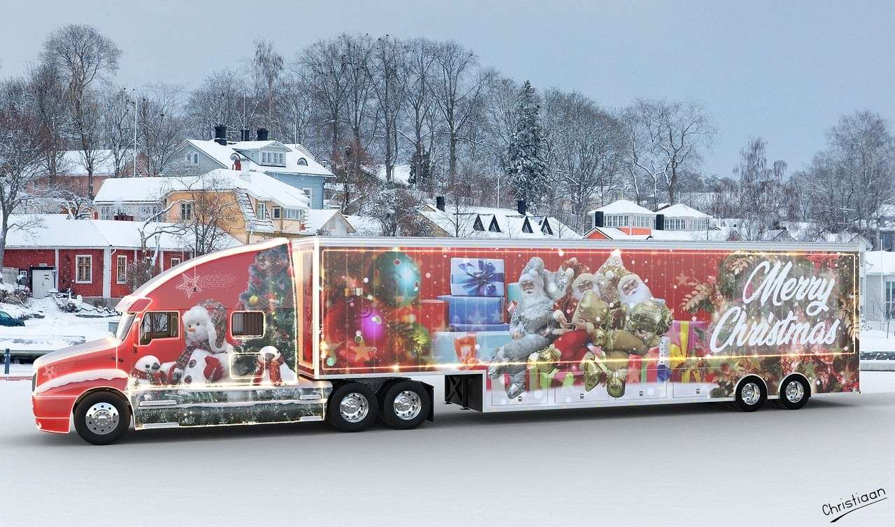 トラック、クリスマス、クリスマス トラック。 オンラインパズル